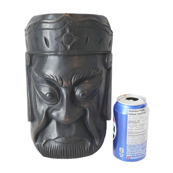 Vintage Hand-Carved Wooden Wall Mask With Bearded Face Design - Picture 5 of 5